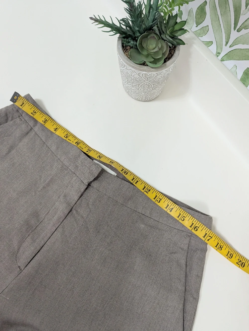 H&M Linen-Blend Pants in Taupe Gray Women's 12 Wide Leg Summer